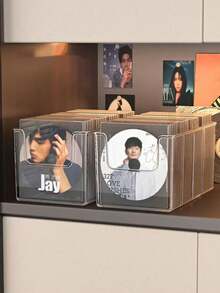 2pcs/Set Stackable Clear Plastic CD Organizer, CD Display Rack, CD Storage Box, Ideal For Media Shelf Storage And Organization, Great For Home Office Music Enthusiasts - Multicolor - View 8