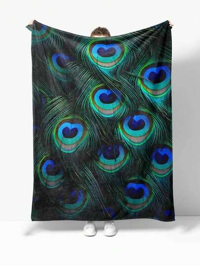 1 chiếc chăn nỉ họa tiết lông công, trang trí phòng ngủ, dã ngoại, du lịch, chăn mềm mại, quà tặng cho gia đình, bạn bè, chính bạn, quà tặng hàng ngày/ngày lễ/kỷ niệm, mọi mùa