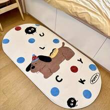 1pc Cute Puppy Pattern Faux Wool Oval Plush Rug, Non-Slip Thick High Pile Bedroom Carpet - Premium - View 5