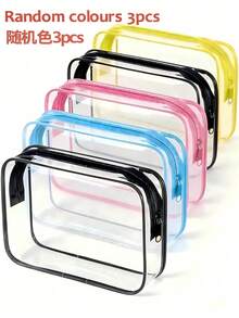1/2/3pcs Transparent PVC Large Capacity Travel Storage Bags, Minimalist Random Color, Portable Organizer Bags, Cosmetic Bags, Makeup Bags, Zipper Storage Bags - Durable Travel Organizer Bags For Frozen Cosmetics, Toiletries, Jewelry Boxes, Easy To Clean, Ideal For Carry-On Luggage - Multicolor - View 11