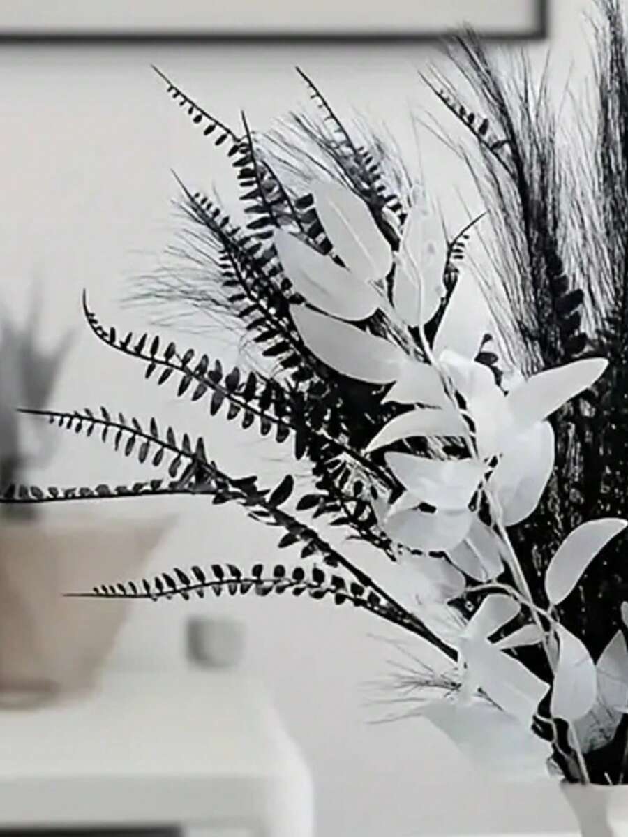 1 Buquê Arranjo Floral de Primavera - Capim-das-Pampas, Lavanda, Flores Coloridas de Primavera/Verão, Decoração Versátil para Casa, Boho, Fazenda, Jardim Moderno, Buquê de Plantas Naturais para Vasos, Casamentos, Aniversários, Festas, Adereços de Fotografia, DIY - Moda em preto e branco - Visão 1