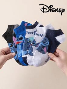 Disney 5双装史迪奇和米奇图案袜子，男女通用隐形袜，透气舒适夏季短袜，新颖时尚 - 彩色 - 查看 11