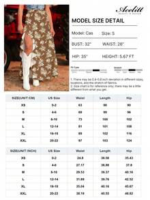 Acelitt 天蓝色波西米亚碎花高腰荷叶边开衩长裙 夏季 - 棕色 - 查看 3