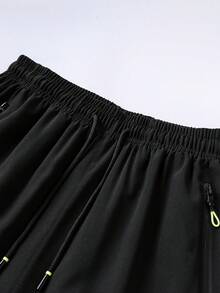 Quần short nam cỡ lớn, quần dài đến đầu gối dáng suông, co giãn, màu trơn, eo có dây rút, nhẹ, thích hợp cho thể thao, chạy bộ, tập thể dục. - màu đen - Xem 10