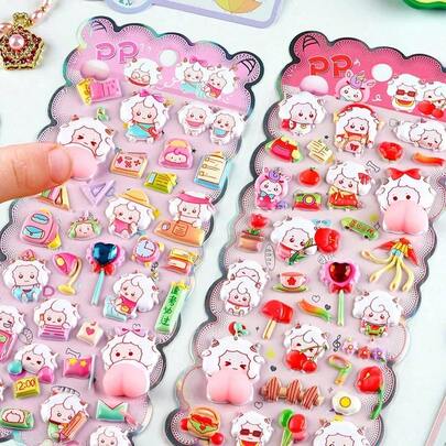 1pc/3pcs Random Cartoon Animal 3D Plush Stickers, DIY Scrapbooking, Phone Case Decor, Stress Relief Gift