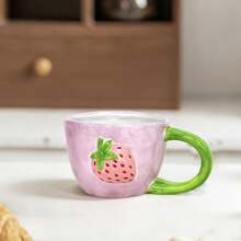 LECHENG HOUSEHOLD Gift Box Set With Cup + Spoon, Cute Strawberry Ceramic Cup, Hand-Painted 3D Strawberry Design, Creative Ceramic Cup Suitable For Latte, Tea, Milk, Coffee Drinks, Decorative Cup, Women's Birthday Gift, Suitable For Office And Home Use - Multicolor - View 7