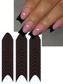 6pcs Hollow French Manicure Stickers, Airbrush Painting Stencil Auxiliary Tools, French Manicure Stickers With Asymmetrical Line Patterns, Nail Art Decorations - Black - View 3