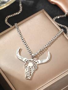 Stainless Steel Bull Head Pendant Necklace, Punk Fashion Cool Style, Suitable For Daily Wear, Bars, Music Festivals - Necklace - View 1