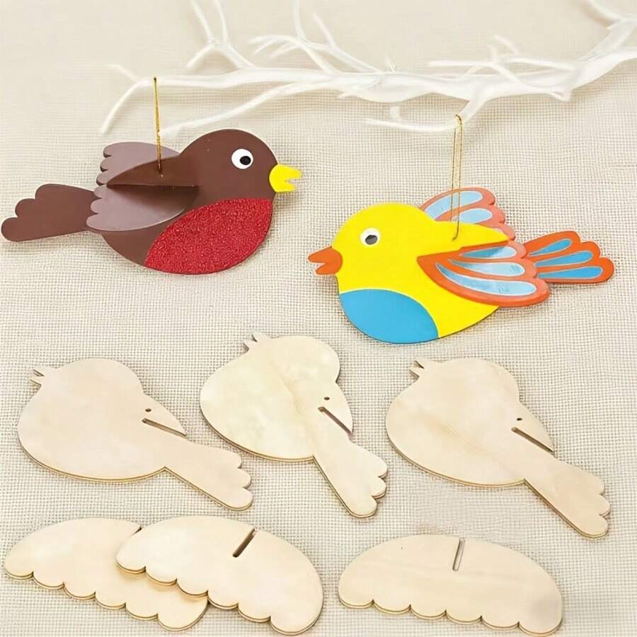 Unpainted Wooden Bird DIY Craft Kit, Holiday Home Decor, Bird Hanging Ornament For Wall/Window/Garden, DIY Gift Set To Create A Cozy Atmosphere, Suitable For All Year Round - Multicolor - View 1