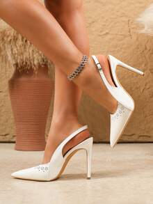 Giày sandal cao gót mũi nhọn, quai ngang mắt cá chân, kiểu dáng gợi cảm, màu trắng, thích hợp cho các bữa tiệc. - trắng - Xem 2