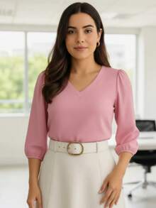Women's Formal Blouse With Elegant Tailored Sleeves Plus Size - Rosa Pálido - Ver 2