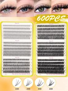 600PCS D Curl Fluffy Individual Lash Clusters 10D-150D, 10-18mm DIY Lash Clusters Extra Thick&Dramatic Volume&Ultra Soft&Super Light Reusable Individual Segmented False Eyelashes Eyelash Extension Kit For Self Use At Home Halloween&Cosplay&Daily Life - D - View 10