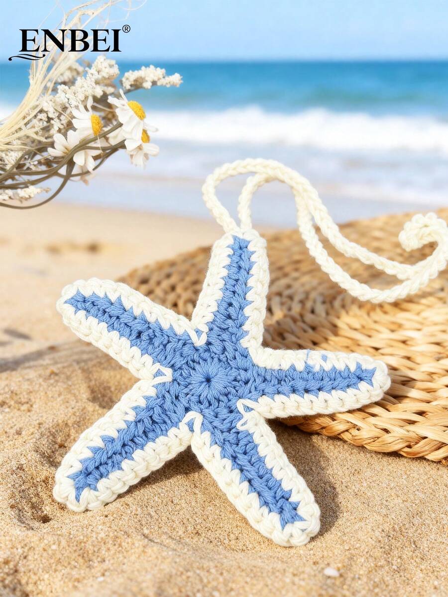 ENBEI 1件手工钩织蓝白海星挂饰，沙滩主题包包/钱包配饰。可用于装饰沙滩包和钱包，是女性日常佩戴的完美配饰，也是旅行和邮轮的必备单品，更是情侣的理想礼物。 - 彩色 - 查看 1