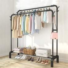 Adjustable Stainless Steel Clothes Rack - Space Saving, Foldable Design, Dual Bar For Efficient Storage Of Clothes, Shoes, Hats And Accessories - Easy Assembly, Suitable For Bedroom, Dorm And Balcony, Minimalist Garment Rack, Fashionable - Multicolor - View 10