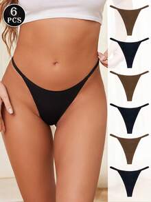 6pcs Low-Rise Sexy Thong Panties, Breathable T-Back Seamless V-Shape Underwear, Daily & Intimate Lingerie For Women - Multicolor - View 2