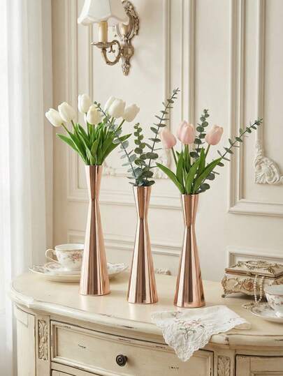 1 Pc/1 Set Tapered Waist Metal Craft Vase, Modern Light Luxury Twisted Pattern Flower Vase, Suitable For Dining Tables, Weddings, Birthdays, Living Rooms, Entryways, Tea Rooms, Tabletop Decorations, High-End Restaurants, Fireplace Mantels, Family Gatherings, Eid Celebrations, Decorative Ornaments, Yoga Meditation, Aromatherapy Spaces