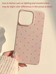 1pc Red Polka Dot Pattern Pink Matte Full Body Shockproof TPU Simple Phone Protective Case Compatible With Iphone 16, 15, 14, 13, 12, 11, 17 Pro Max - Multicolor - View 6