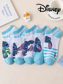 5 Pairs Disney Stitch & Mickey Mouse Printed Ankle Socks, Breathable & Comfortable Summer Invisible Socks, Novelty & Fashionable Women Socks - Multicolor - View 12