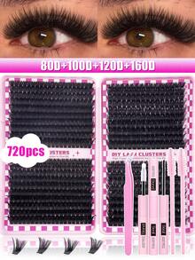 800/720pcs DIY Lash Clusters Eyelash Extension Kit, 2-In-1 Lash Bond, Tweezers, Lash Brush, 30D-160D 9-18mm Mix Lash Clusters For Beginner DIY At Home And Reusabl - Multicolor - View 13