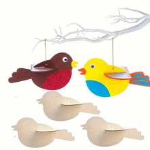 5pcs Unfinished Wooden Bird Decoration Set | Wooden Birds With Wings And Hanging Ropes, Suitable For Painting, Easter Crafts, Christmas Tree Decorations And Handmade Gift Materials, Rustic Style Decor - Multicolor - View 8