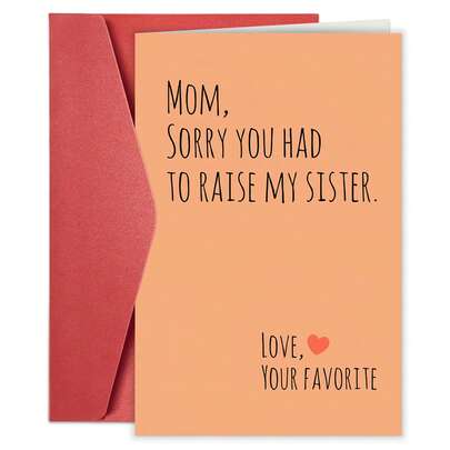 1pc Funny Mother's Day Card That Says, 'Apologies For Having To Raise My Sister, ' Combining Playfulness With Sincerity, Making It A Perfect Present For Mom On Mother's Day Or Her Birthday.