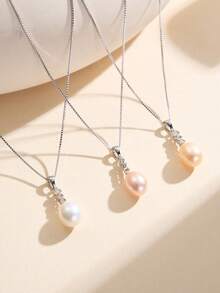 AETOLIA 1件S925镀银极简主义7-9毫米养殖珍珠吊坠项链，适合女性约会/婚礼佩戴 - 銀色 - 查看 1