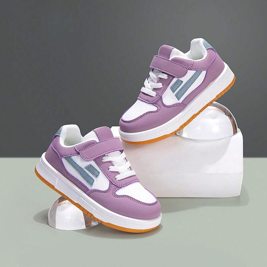 1 Pair 2026 New Children's Hook And Loop Sneakers, Casual Kids Shoes With Both Fashionable Design And Practicality - Pink and Purple - View 1