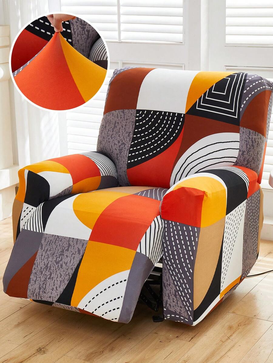 1 Set Of 4/6/8 Pcs Geometric Pattern Recliner Chair Covers, Printed Recliner Slipcovers, Stretch Sofa Covers, Suitable For Living Room Office Home Decor - Multicolor - View 1