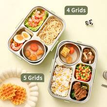 1pc 1500ml 4/5 Grids 304 Stainless Steel Lunch Box With Cute Capybara Pattern, Portable Large Capacity Bento Box With Tableware & Soup Bowl, Thermal Insulated Lunch Container, Leak-Proof Fruit Salad Food Storage Container, Dishwasher & Microwave Allowable, Suitable For Student And Adult Use In Home, School, Office, Outdoor Camping, Picnic, Travel, Back To School - Nhiều màu - Xem 4