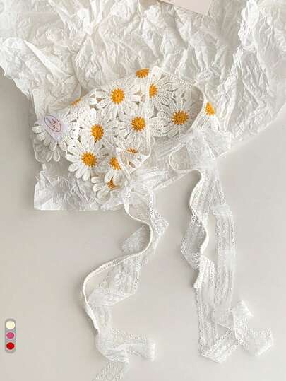 Handmade Vintage French Style Floral Triangle Scarf, Sweet Sunscreen Headwear For Summer Outings And Photography, Cute Flower Headband, Countryside Style Headscarf, Versatile Waist Sash For Jeans