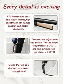 带显示屏的直发器，直发和卷发双重功能，温度可调，适用于刘海和各种发型设计 - 黑色 - 查看 7