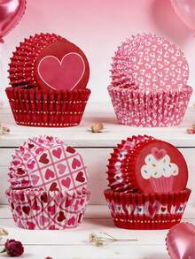 心形纸杯蛋糕衬垫，一次性松饼烘焙杯，适用于情人节、婚礼、生日、万圣节、圣诞派对 - 彩色 - 查看 2