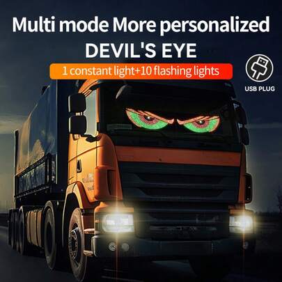 HYNBYZJ Luz decorativa con ojos de demonio RGB dinámicos para camión, panel de píxeles LED de 5V con múltiples modos, lámpara para parabrisas