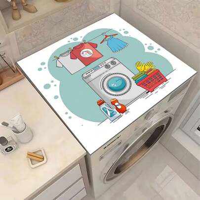 1pc Warm Home Washing Machine Drying Mat With Printed Pattern, Non-Slip Drainage Mat For Washing Machine, Quick Drying Kitchen Counter Mat, Rubber Material, Kitchen Essential, Home Accessory