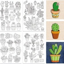 Cactus Embroidery Self-Adhesive Kit, Water-Soluble Stabilizer Embroidery Pattern Paper, Washable Stick Stitch Flower Paper - 2ST-b - View 4