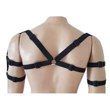 Harness Masculino com Mangas de Argolas e Tiras Duplas - Estilo Punk Industrial - Preto - Visão 3