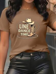Fashionable Y2K Vibrant Denim Style Women's Short Sleeve T-Shirt - Exquisite Dance Element Pattern, Machine Washable, Easy-To-Match Casual Top, Polyester Blend, All-Season Comfort, Multiple Colors And Sizes Available.Perfect For Dances, Parties, Or - màu đen - Xem 7