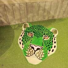 Plush Leopard Head Shaped Decorative Carpet, High-Density Polyester Fiber Animal Pattern Area Rug, Non-Slip Carpet, Thick & Soft Texture, Comfortable Foot Feel, Decorative Carpet For Home, Machine Washable, Stable Non-Slip Backing, Indoor Floor Decor, Suitable For Doormats, Small Rugs, Welcome Mats - Green - Premium - View 6
