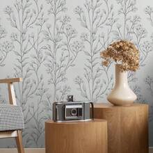 BVL 1卷，0.24毫米厚，白色素描花卉图案乙烯基壁纸，可剥离粘贴，可移除，防水防污，适用于家居装饰、卧室、厨房、客厅，自粘壁纸，墙贴 - 玉蘭 - 查看 8