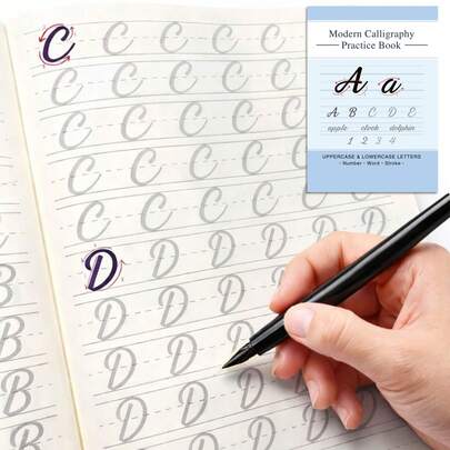 56-Page Calligraphy Practice Notebook - Uppercase & Lowercase Letters, Numbers, Words, And Stroke Control Guide, Printed On Beige Paper (Eye-Friendly) - Soft Tip Font Practice Aid, A4 Size