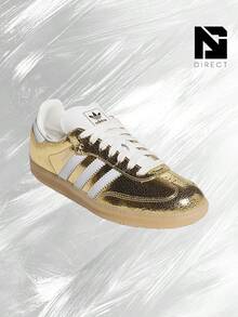Adidas Samba OG Gold Metallic Cracked Leather (Women's)-  Women's Lifestyle Sneakers – Shoes For Woman-Vintage-Spring & Summer-Inspired Running Shoes, Shock-Absorbing Comfort, Gym To Streetwear Casual Wear-Easter Gift–KI5719 - Gold Metallic/White/Core White - 查看 2
