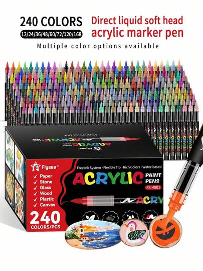 240/168/120/72/60/48/36/24/12 Colors Acrylic Marker Pen Set, Suitable For Painting, Illustration, Handicrafts, Coloring Books For Back To School, And Other DIY Projects On Paper, Fabric, Wood, Stone, Plastic, Glass, Ceramic, Pumpkin, Suitable For Students And Adults, Great Gift For Thanksgiving, Halloween, Christmas