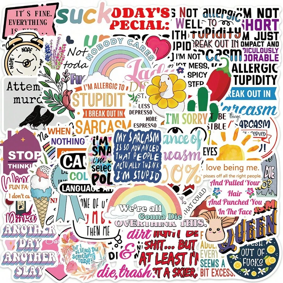 50 Humorous And Sarcastic DIY Stickers: Perfect For Journals, Guitars, Laptops, Helmets, Skateboards, Suitcases, And More - Suitable For Ages 14 And Up - No Power Required - Versatile Use - Made Of Vinyl