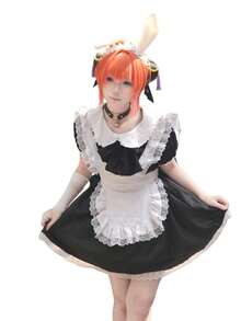 1 Stück Mädchenkleid, süßes Glocken- & Spitzen-Schleifen-Lolita Maid Café Uniform, geeignet für Ausstellungen, Partys, Bühnenauftritte, Maid Café Arbeit, Halloween - Verschiedenfarbig - Übersicht 11