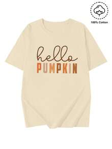 Envío nacional | camiseta de manga corta con estampado casual de algodón puro de primavera y verano para mujeres - Albaricoque - Ver 2