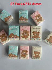 3/6/9/27 Packs Of White Bear Napkins; Handkerchief Paper; Mini Pocket Tissue Packs; Portable Cute Handkerchief Paper - Pink - View 8