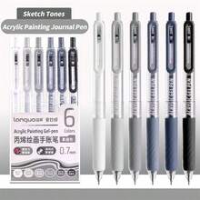 6pcs Professional Planner Pens Back To School Set, Acrylic 3D Layered + Ballpoint Smooth Writing, Bleed-Resistant, Compatible With Planner Tapes & Notebooks, Suitable For Student Creative Arts - Colorful Black Series - View 11