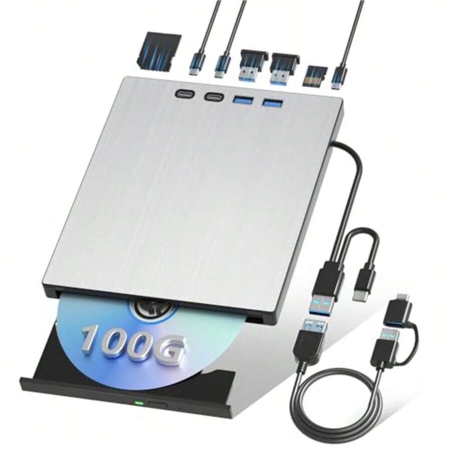 Unidad de Blu ray externa para portátil Blu Ray Burner externa Blueray/dvd para PC USB 3.0 tipo C compatible con unidades de disco BD de 100 G reproductor de DVD Bluray lector de CD compatible con - como en la foto - Ver 1