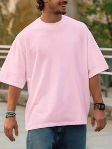 GRDR Men's Fashionable Loose Fit Short Sleeve T-Shirt | Exquisite Design | Summer Essential | Easy To Match | Showcase Your Style - Pink - View 2