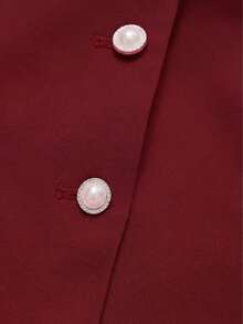 2pcs/Set Elegant Business Formal Suit Blazer + Slit Hem Skirt Outfit Spring - Burgundy - View 10
